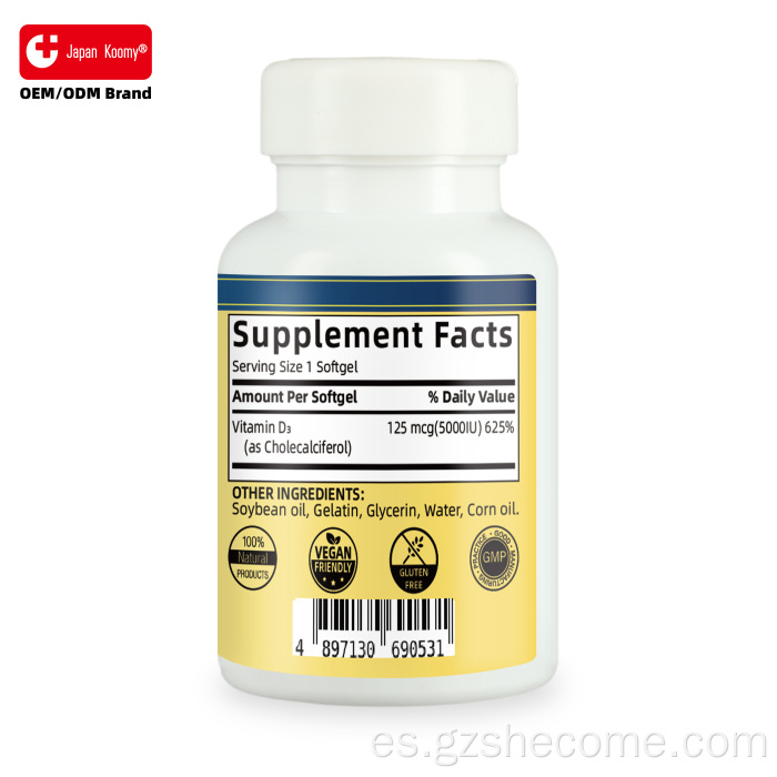 Shecome Vitamina D3 Cápsulas blandas Salud muscular inmune ósea